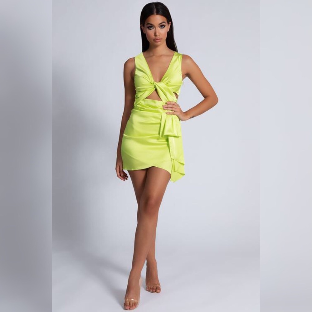 Meshki Green Satin Twist Dress